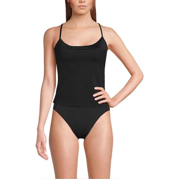Land's End Tugless Luxe scoop neck X back tankini swimsuit top black Various - Picture 4 of 8